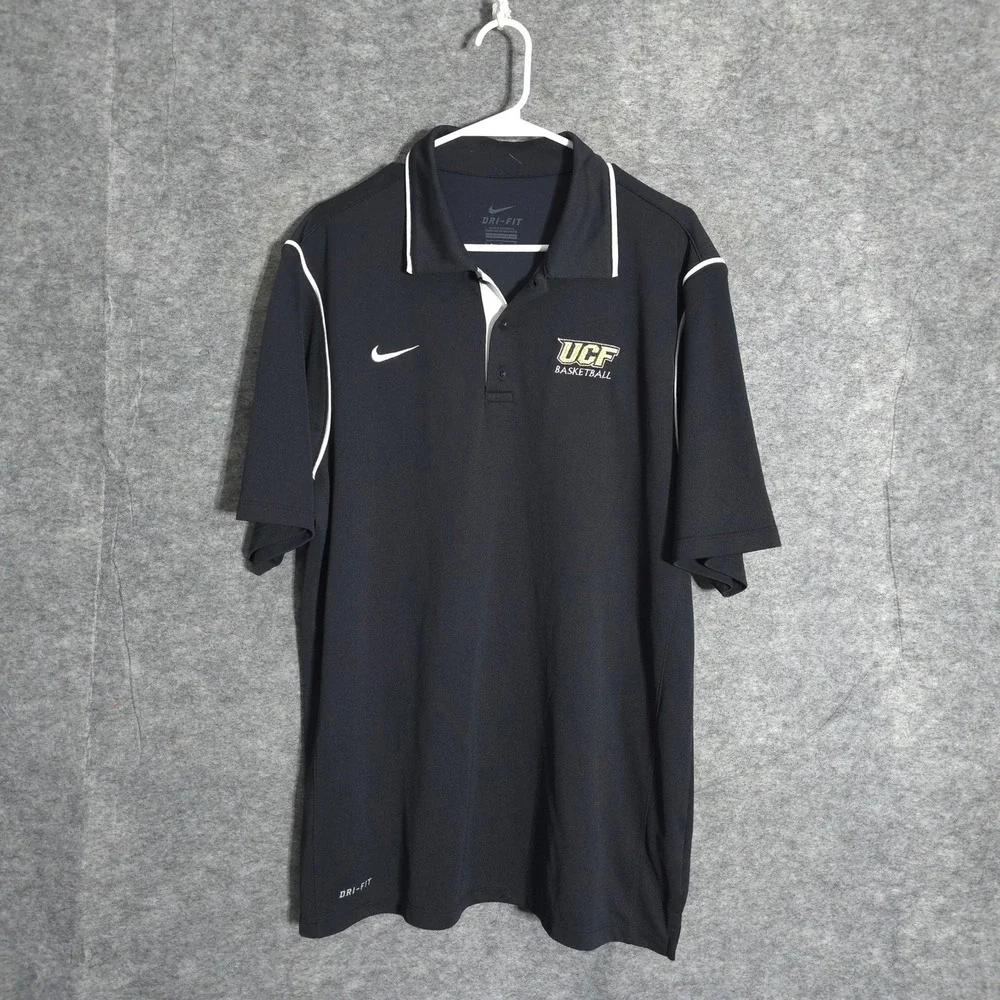 Nike UCF Basketball Polo Mens Large Black Dri-FIT Embroidered 476281-012 Piping
